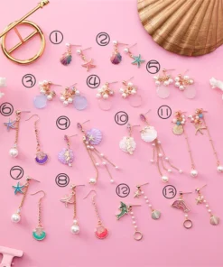 Harajuku Asymmetrical Cartoonish  Mermaid Starfish Shell & Pearl Earrings  5