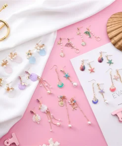 Harajuku Asymmetrical Cartoonish  Mermaid Starfish Shell & Pearl Earrings