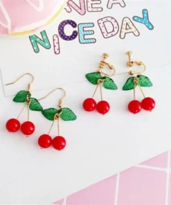 Kawaii Japanese Red Cherry Drop Earrings