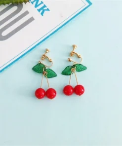 Kawaii Japanese Red Cherry Drop Earrings  3