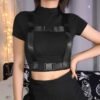 Black Femme Tshirt With Buckle Strap