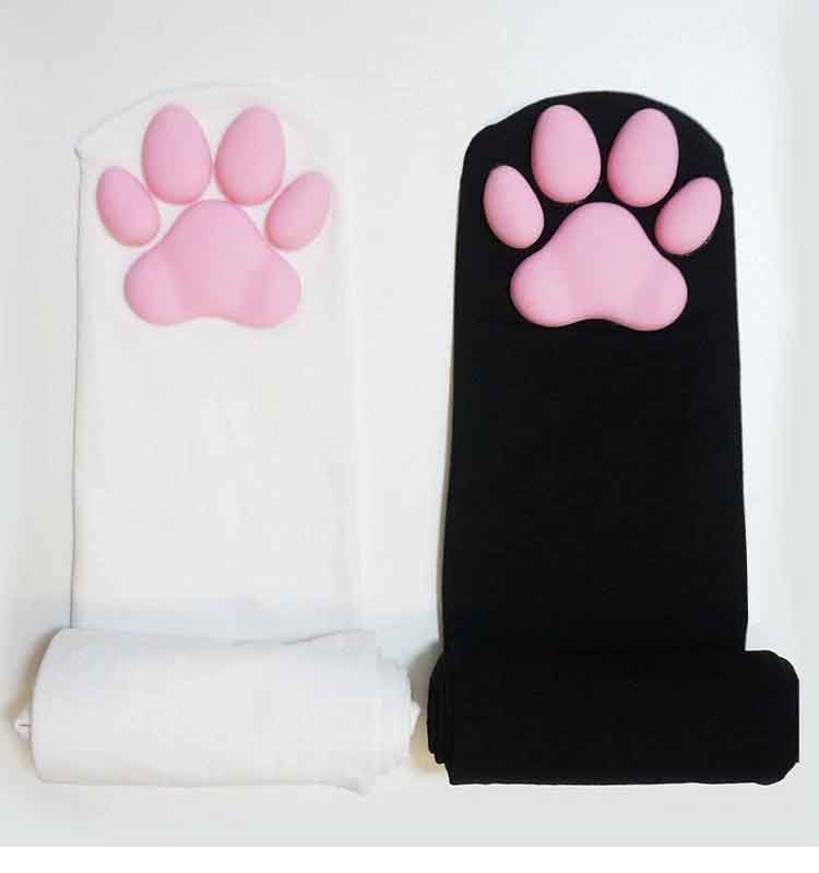 Generic Girls Women 3D Cat Paw Socks Thigh High Stockings Pink