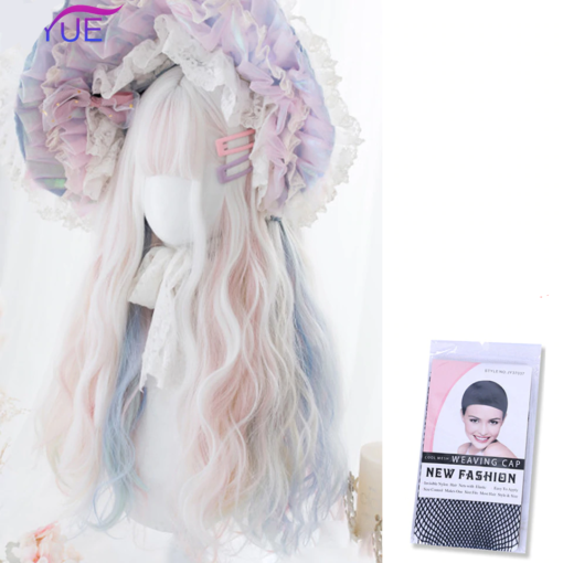 Kawaii White Blue & Pink Wavy Lolita Wig