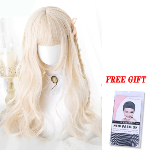 Kawaii Wavy Blonde Wig with Bangs