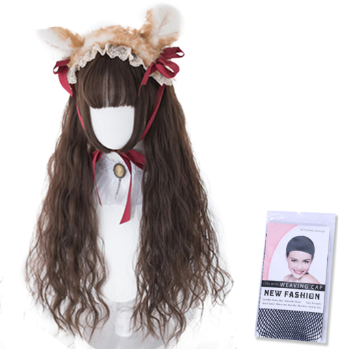 Kawaii Brunette Curly Lolita Wig with Bangs