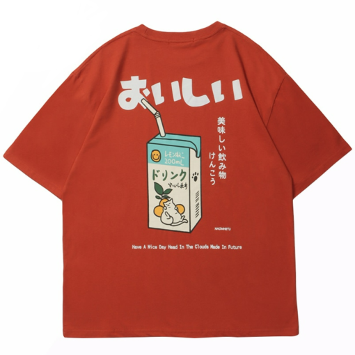 Men Japanese Kanji Letter Drink T-Shirt