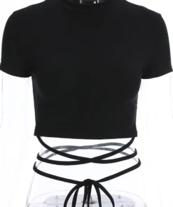 Sleek Black Crisscross Wrap Crop Top 6