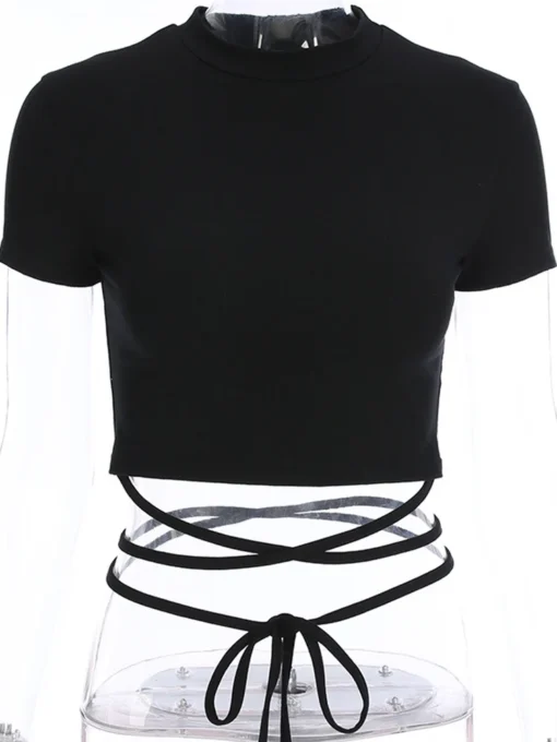 Sleek Black Crisscross Wrap Crop Top 6