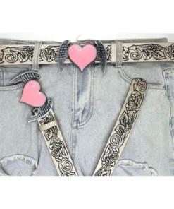 Y2K Pink Heart Embossed Waist Belt – Cowgirl Body Jewelry for Jeans & Pant 3