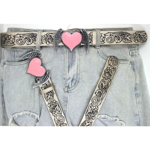 Y2K Pink Heart Embossed Waist Belt – Cowgirl Body Jewelry for Jeans & Pant 3