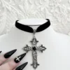 Black Velvet Cross Choker 1