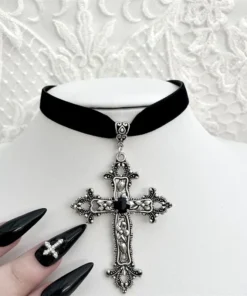 Black Velvet Cross Choker 1