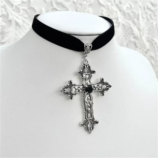 Black Velvet Cross Choker 5