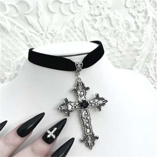 Black Velvet Cross Choker 4