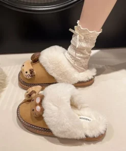 Cartoon Hellokittys Plush Doll Cute Cotton Slippers Kawaii Autumn Winter Warm Brown Cotton Shoes Soft Soled Non Slip Home Shoes 2