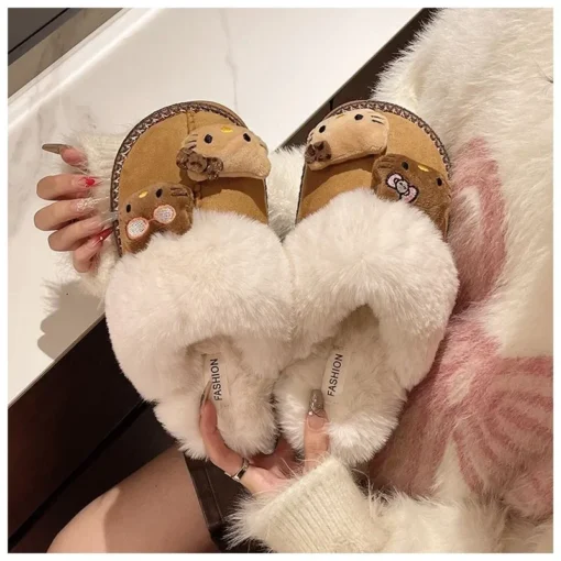 Cartoon Hellokittys Plush Doll Cute Cotton Slippers Kawaii Autumn Winter Warm Brown Cotton Shoes Soft Soled Non Slip Home Shoes 1