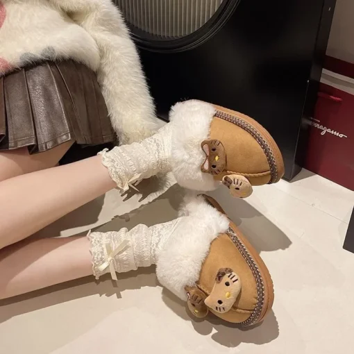 Cartoon Hellokittys Plush Doll Cute Cotton Slippers Kawaii Autumn Winter Warm Brown Cotton Shoes Soft Soled Non Slip Home Shoes 4