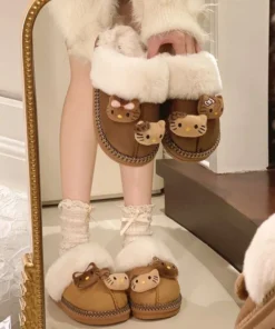 Cartoon Hellokittys Plush Doll Cute Cotton Slippers Kawaii Autumn Winter Warm Brown Cotton Shoes Soft Soled Non Slip Home Shoes 5