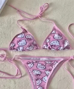 Hello Kitty Bikini Set – Kawaii Y2K Strappy Swimsuit for Women 1